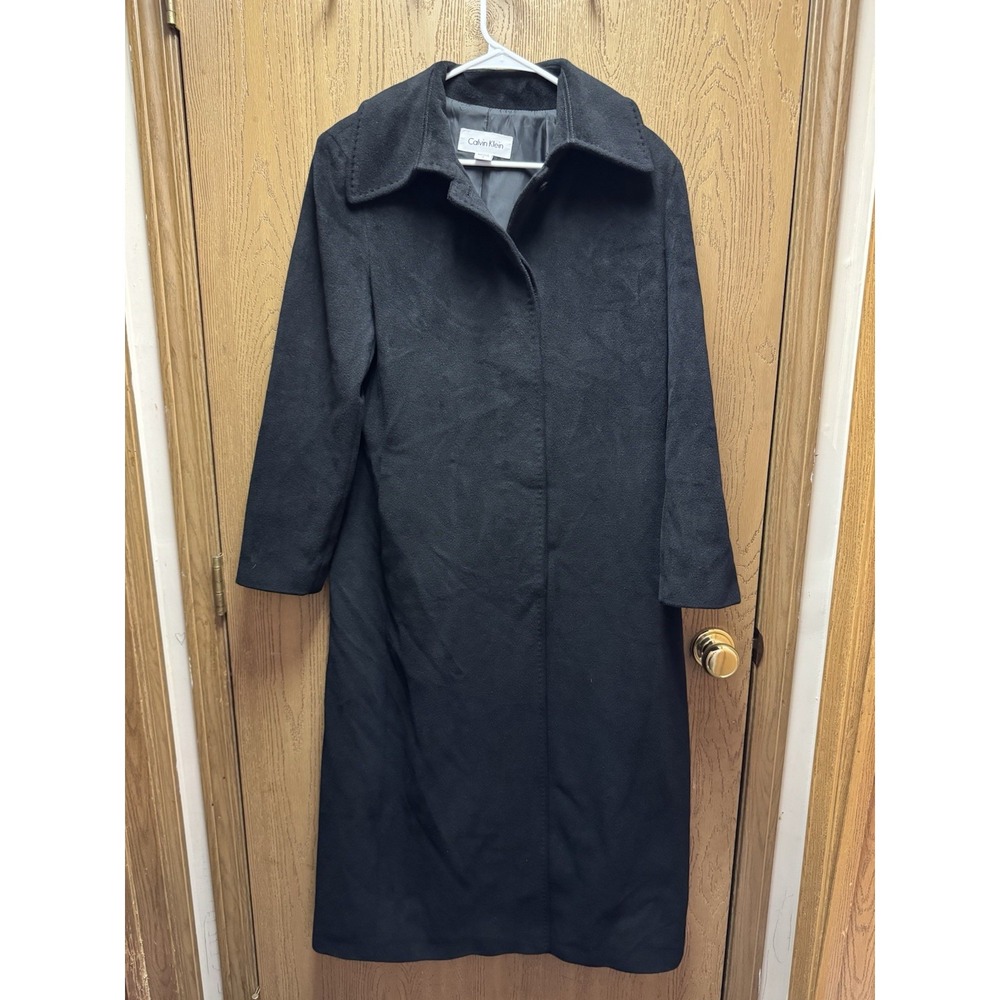Calvin Klein Black Angora Wool Long Coat Women's Size 8 Tailored Classic